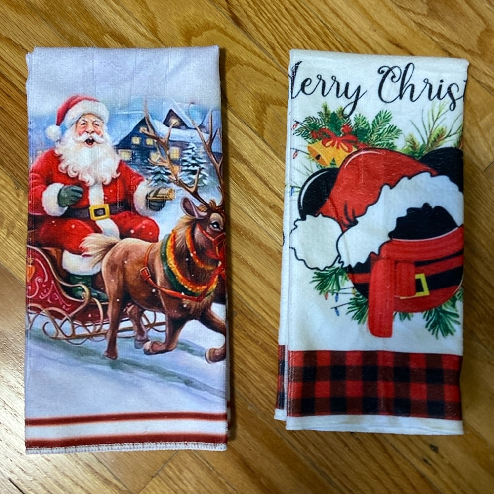 Brand New 2  beautiful 70x45”large Christmas decorative Towels for the kitchen.